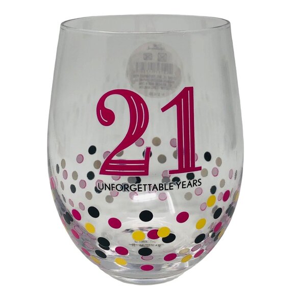 Hallmark Stemless Wine Glass 21 Unforgettable Years Birthday Party Confetti - Picture 1 of 2